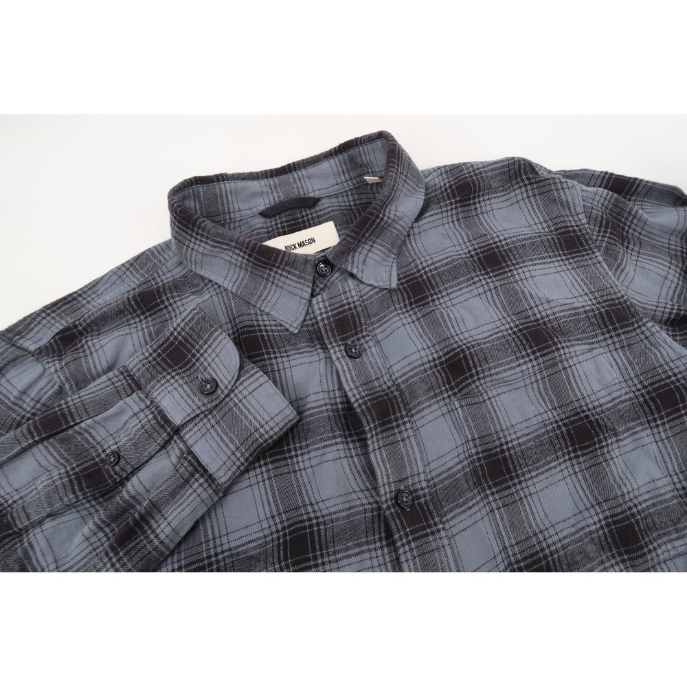 Buck Mason Button Down Shirt Mens Medium Blue Black Plaid Cotton Flannel BM13013